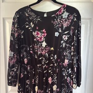 Floral Black Dress with Pink and White Accents